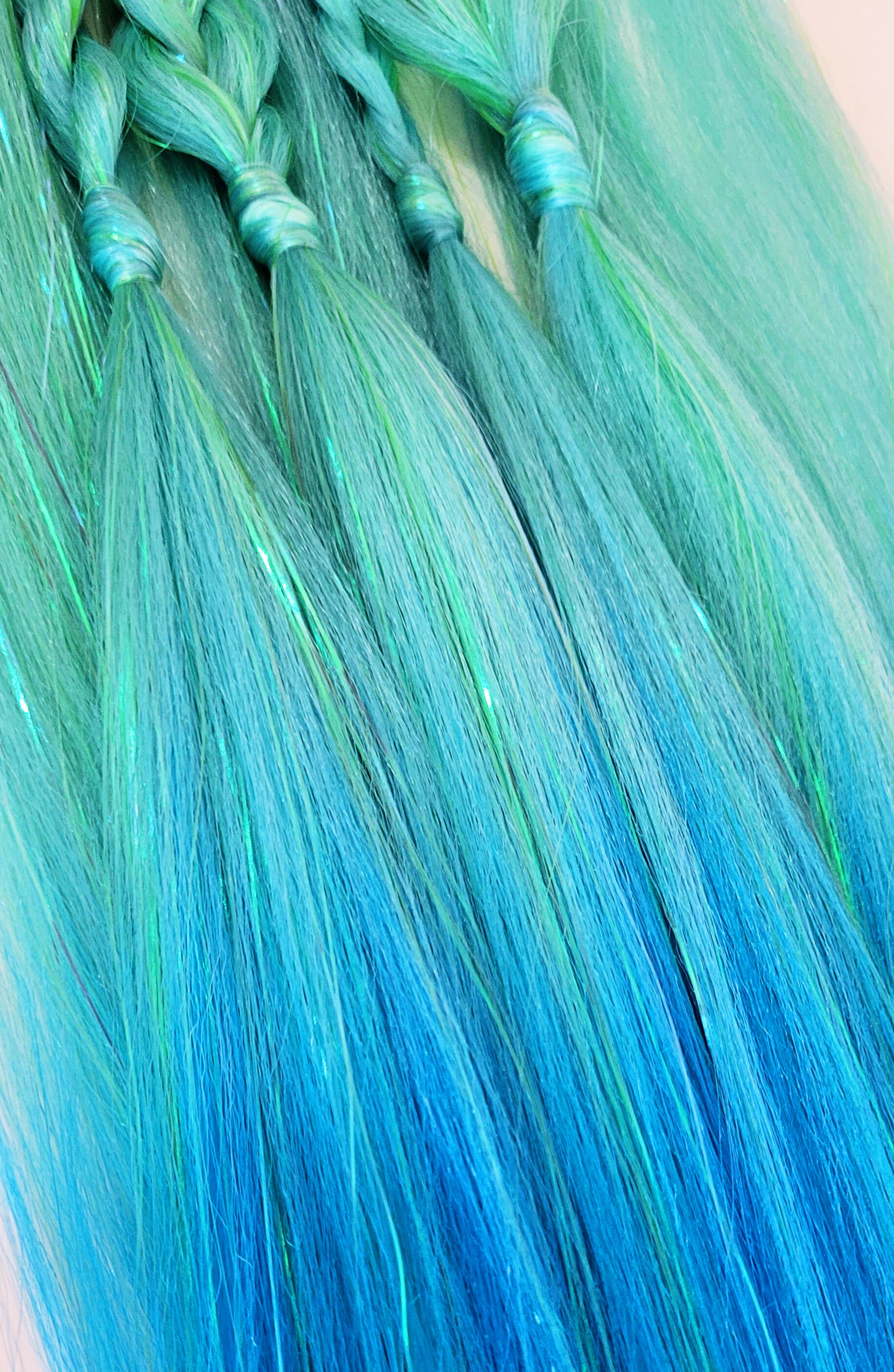 Lilac, Mint Green & Blue Mystic Mermaid Tie-In Festival Braids with Iridescent Tinsel Sparkle