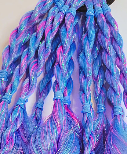 Blue, Purple & Pink Berry Burst Tie-In Festival Braids with Iridescent Tinsel Sparkle