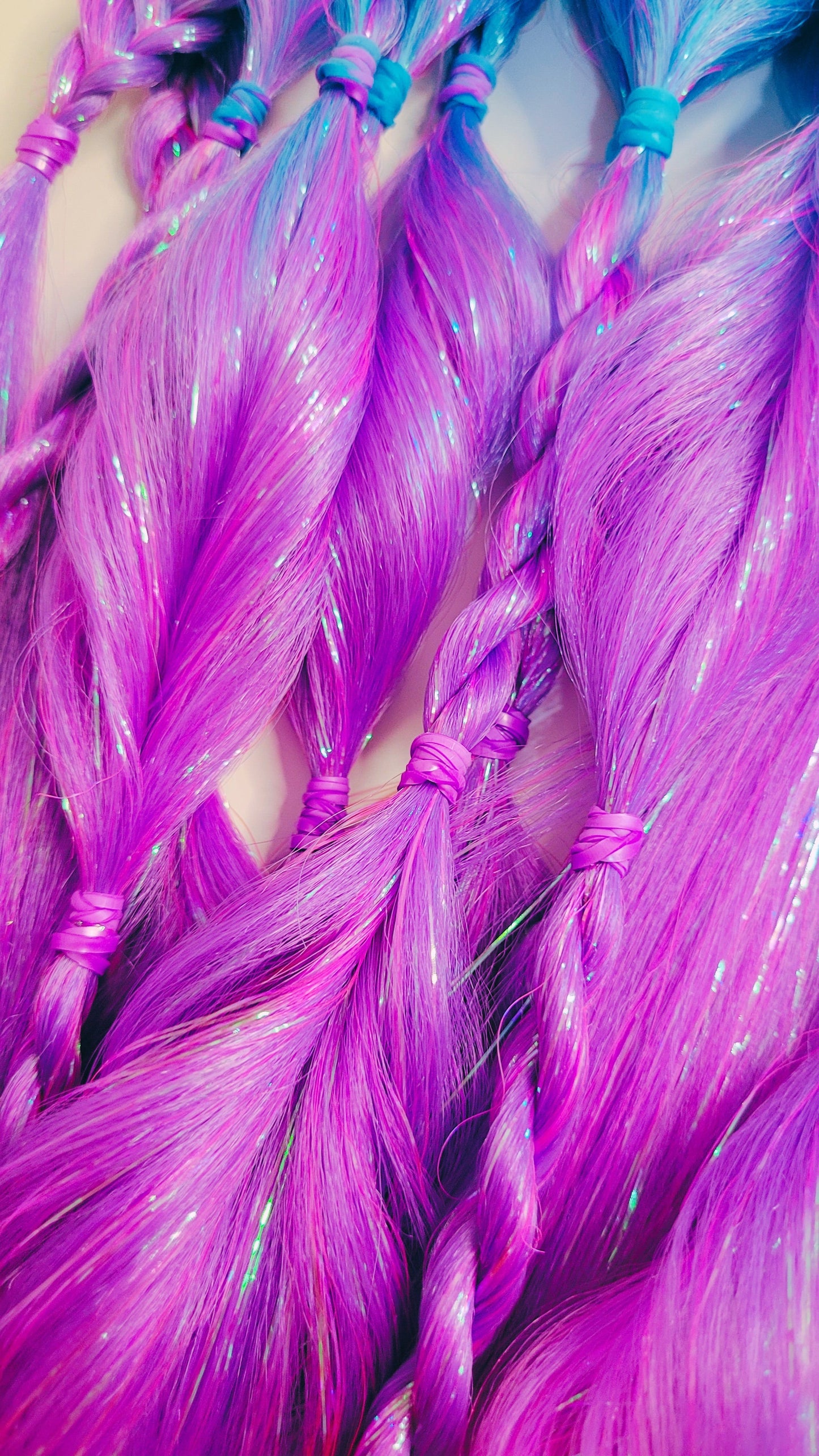 Blue, Purple & Pink Berry Burst Tie-In Festival Braids with Iridescent Tinsel Sparkle