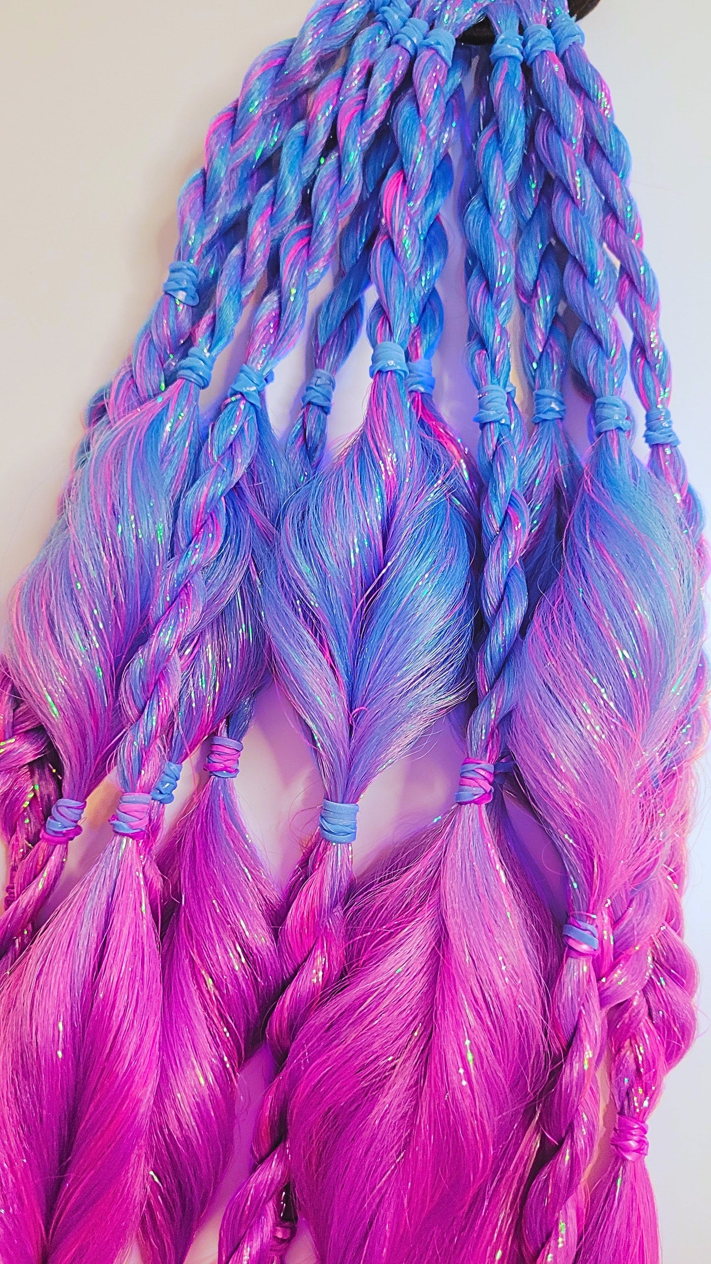 Blue, Purple & Pink Berry Burst Tie-In Festival Braids with Iridescent Tinsel Sparkle