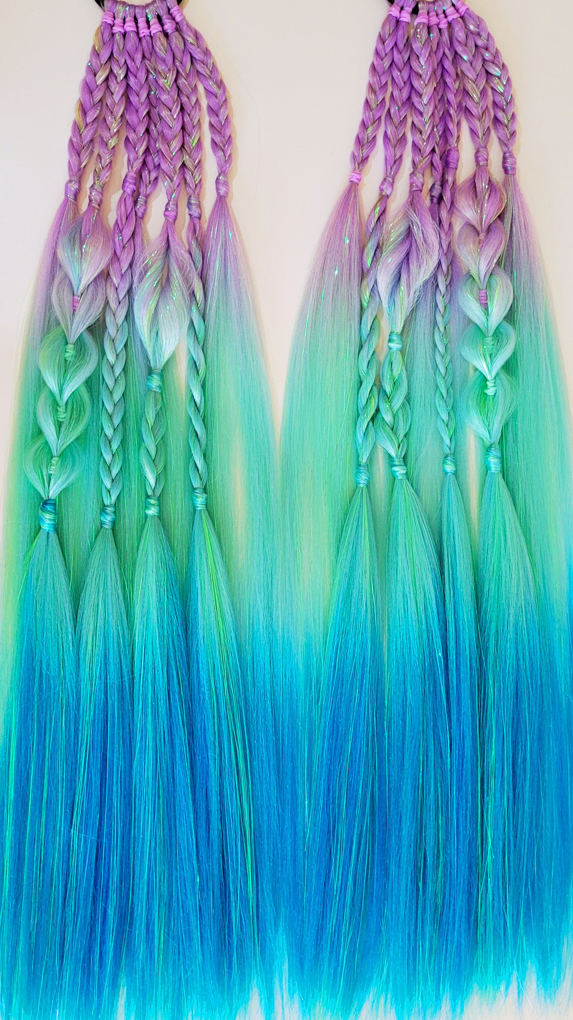 Lilac, Mint Green & Blue Mystic Mermaid Tie-In Festival Braids with Iridescent Tinsel Sparkle