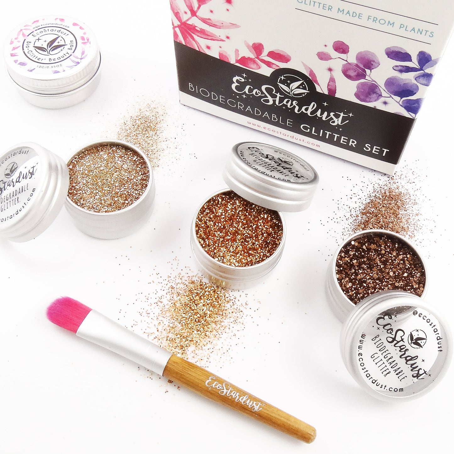 EcoStardust Golden Glow Biodegradable Trio-Glitter, Balm, Brush Set - EcoStardust