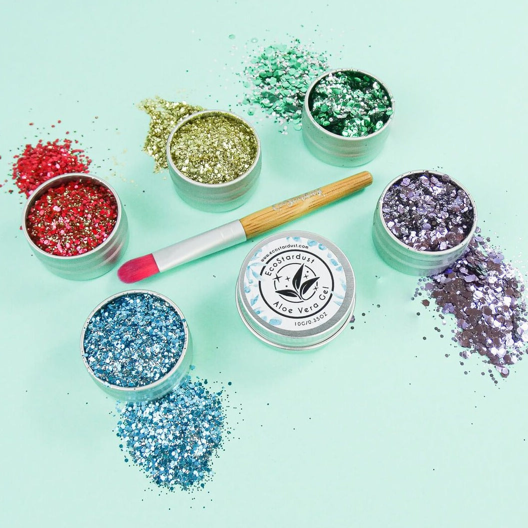 EcoStardust Rainbow Bioglitter Shine Set glitter spills, brush and aloe